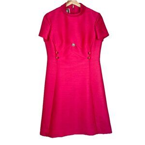 Vintage Rona A Fashion Investment Dress‎ Wool Silk Size 10 Pink Jewel Button 60s